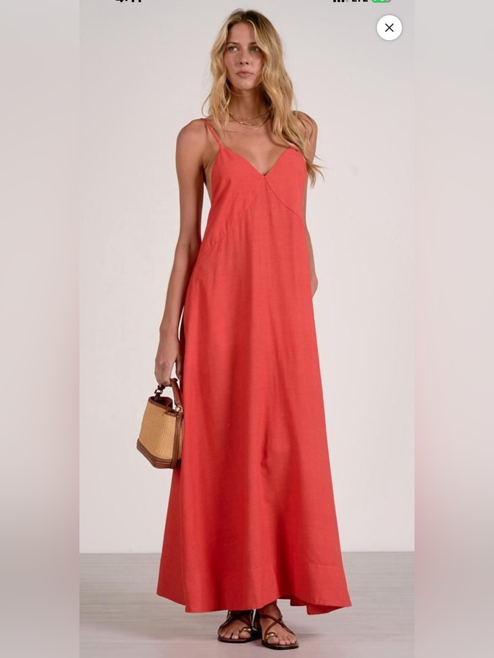 Elan Julie Coral Maxi Slip Dress with V-Neck